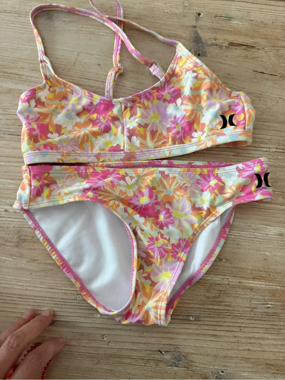 Hurley Pink Yellow Floral Girls Swim Top